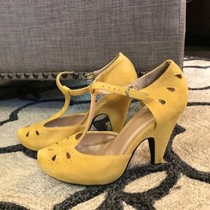 Graham Street Mustard T-Strap heels